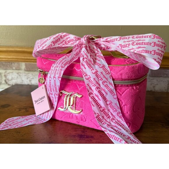 Juicy Couture Pink Velour Vanity Bag Cosmetic Case With Gold Logo - Picture 1 of 16